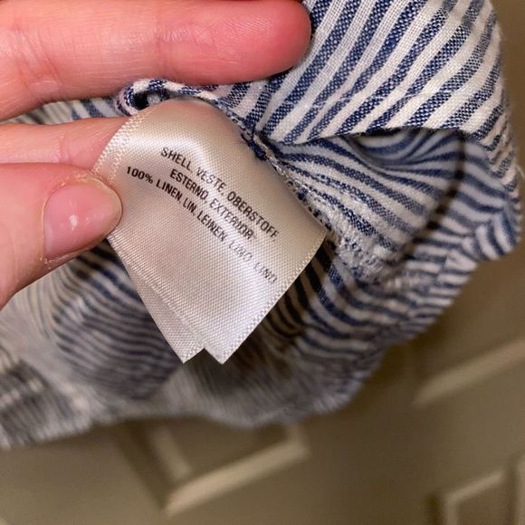 Anthropologie Maeve Women's Linen Camp Shirt Striped Blouse Lace Back Size Large - Picture 7 of 11